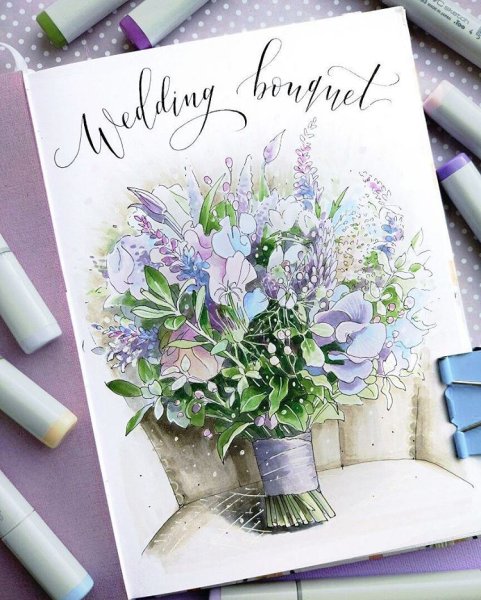 Сирень скетч маркерами