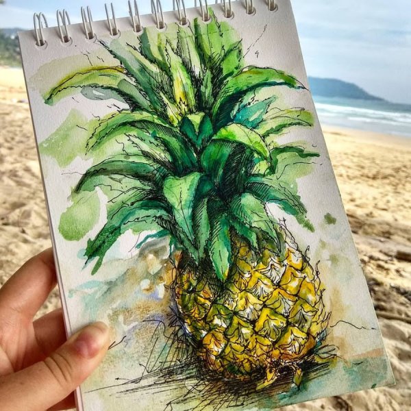 Ананас рисунок маркерами