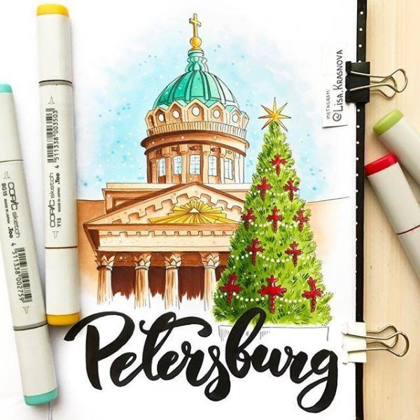 Новогодний скетч маркерами Лиза Краснова