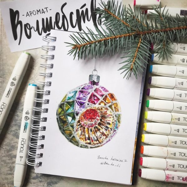 Новогодние скетчи маркерами