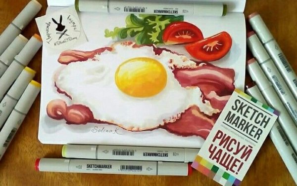 Скетчинг яичница маркерами