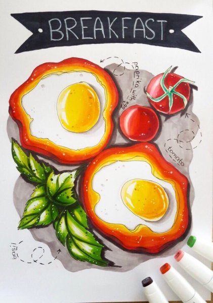 Еда скетч маркерами яичница