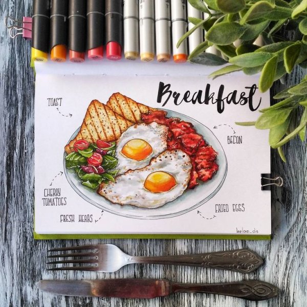 Завтрак скетч маркерами