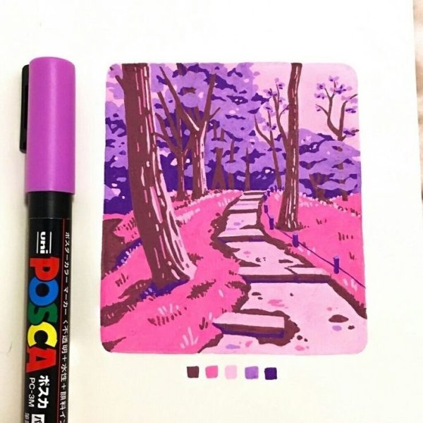 Лёгкие пейзажи маркерами