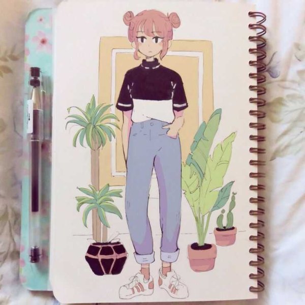 Девушка скетч цветной