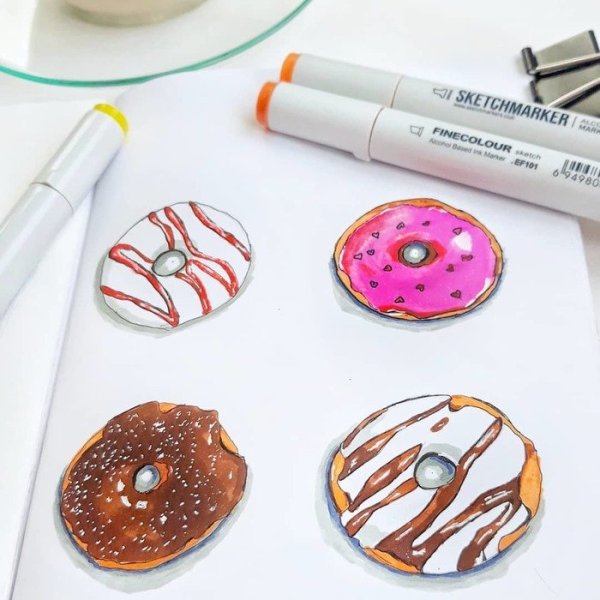 Скетчинг маркерами пончик