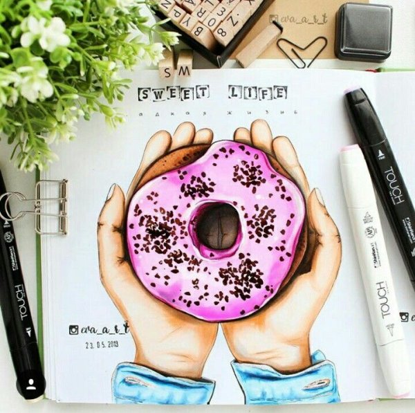 Пончик скетч маркерами