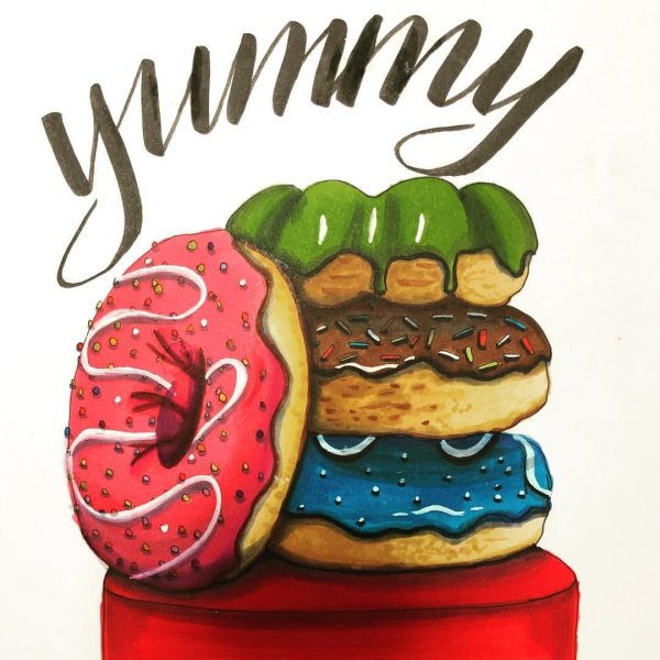 Скетчинг маркерами пончик