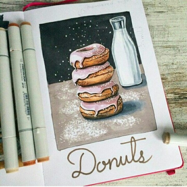 Пончик скетч маркерами