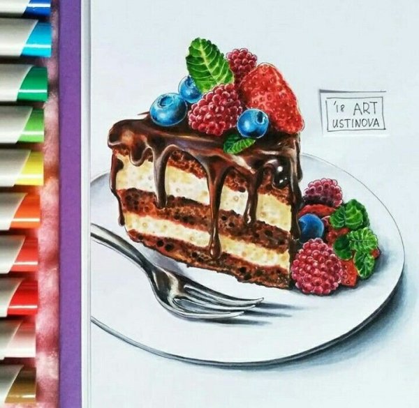 Тортик скетч маркерами