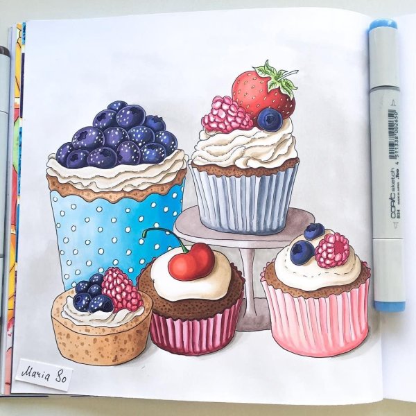 Пироженка рисования маркерами