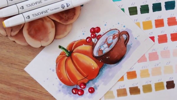 Тыква скетч маркерами