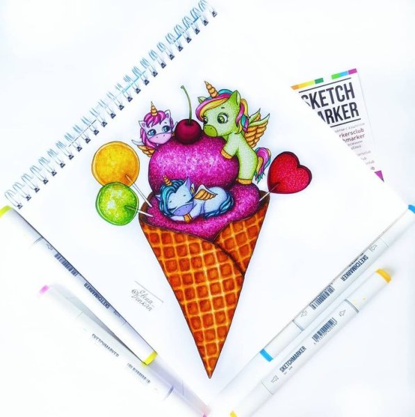 Рисуем мороженку маркерами
