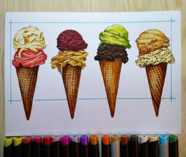 Мороженое в рожке маркерами