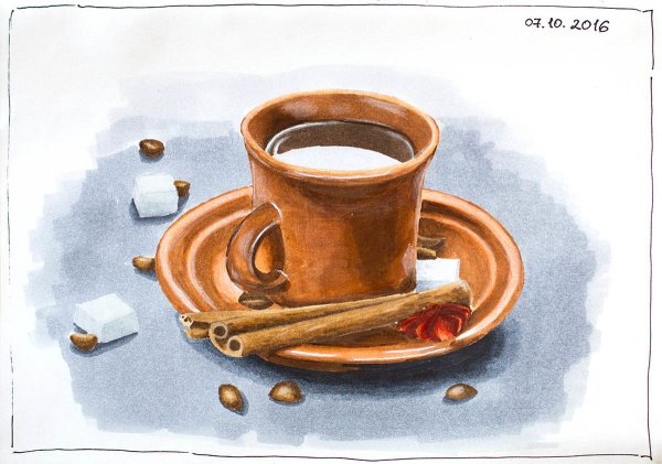 Чашка кофе рисунок маркерами