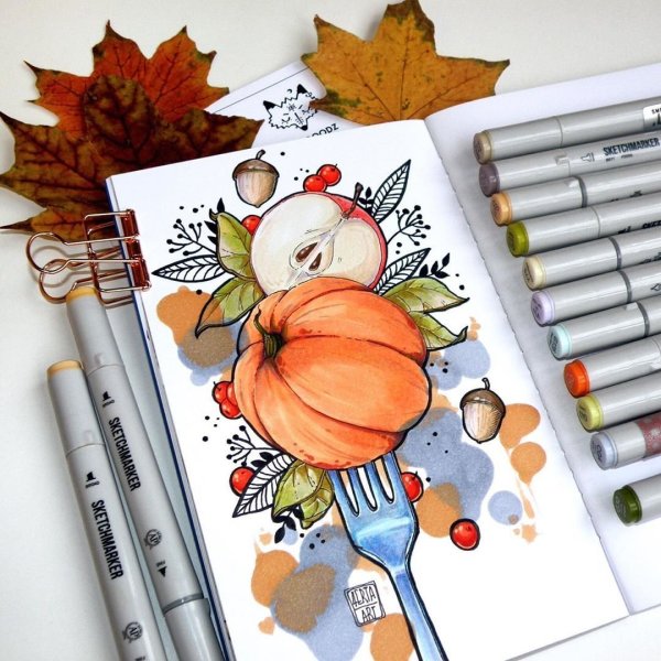 Фрукты скетч маркерами