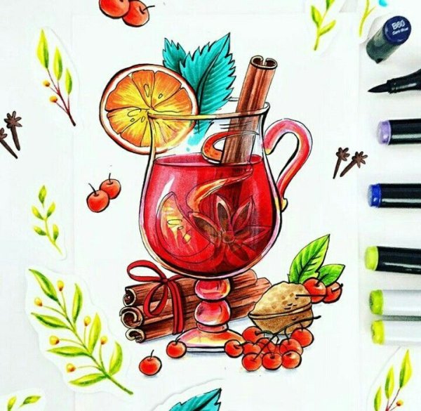 Скетчинг маркерами чай