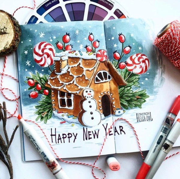 Новогодние открытки маркерами