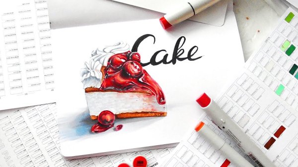 Вишня скетч маркерами