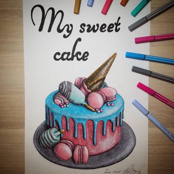 Тортик цветными карандашами