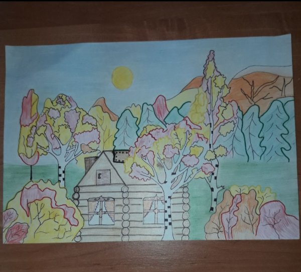Осенний пейзаж фломастерами