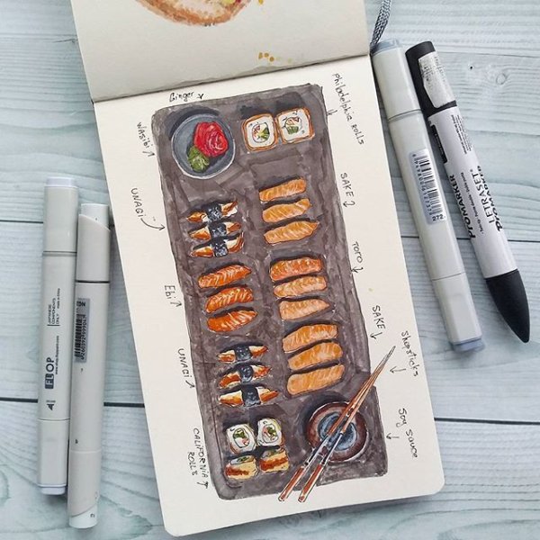 Скетчинг маркерами суши