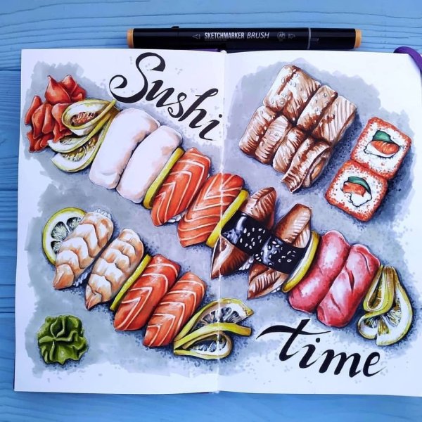 Роллы маркерами для скетчинга