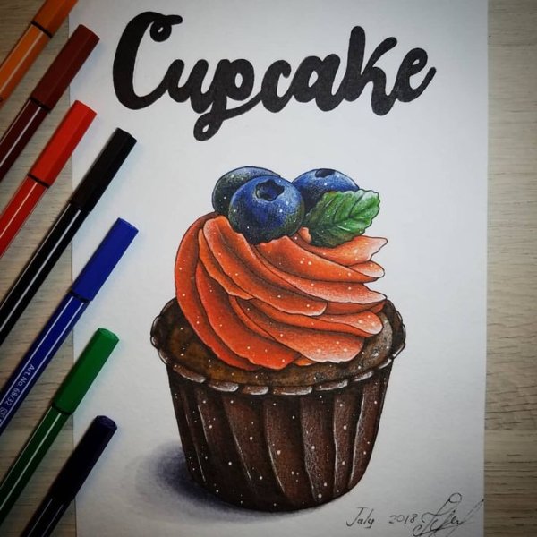 Рисунки десертов маркерами