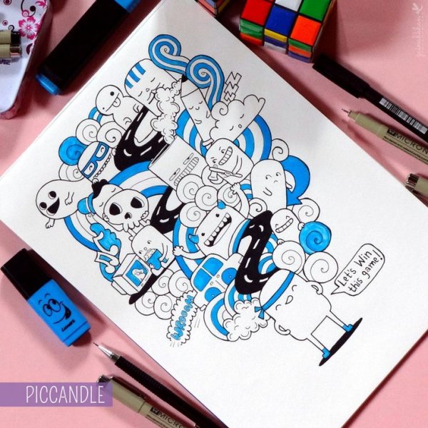 Рисунки в скетчбук в стиле дудлинг