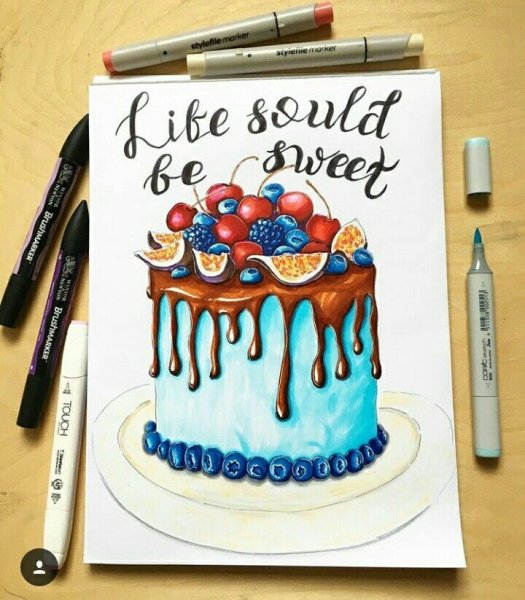 Тортик скетч маркерами