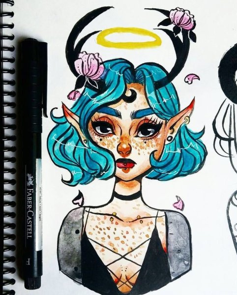 Рисунки фломастерами в скетчбуке