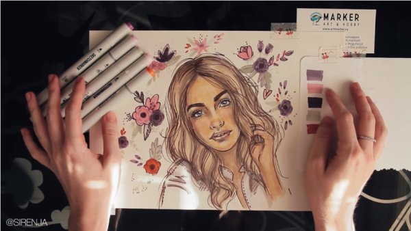 Портрет маркерами для скетчинга