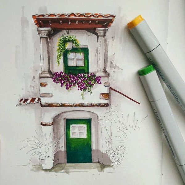 Акварельный домик на дереве