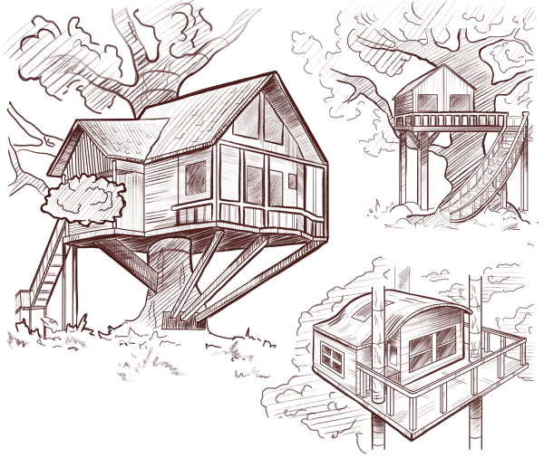 Акварельный домик на дереве