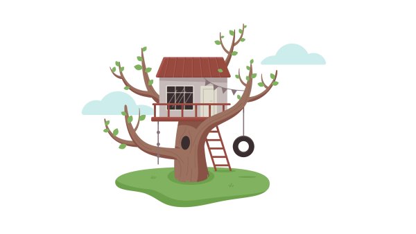 Дом на дереве акварель