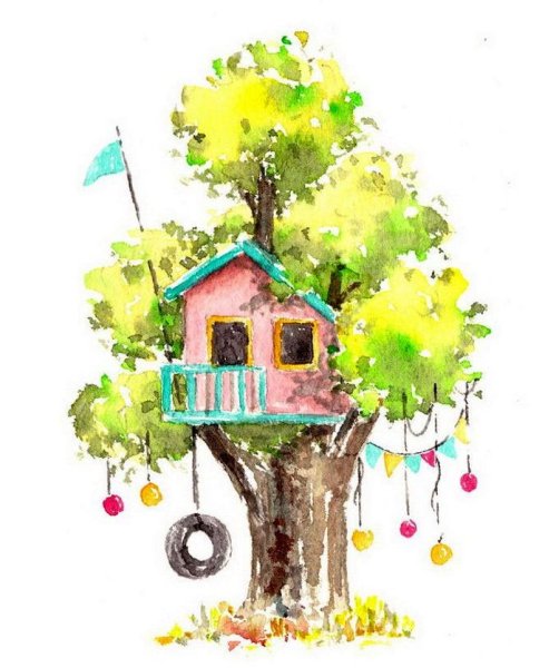 Деревенский пейзаж в графике