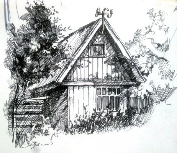 Домик акварель