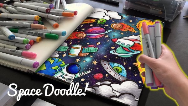 Космос рисунок фломастерами