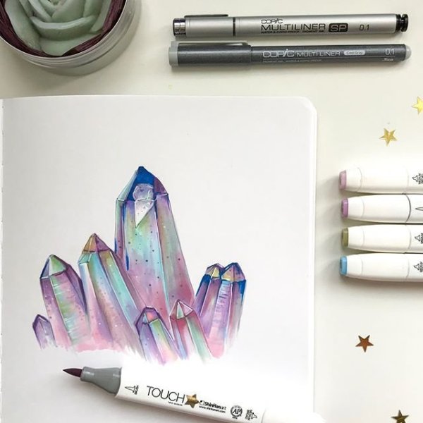 Кристаллы маркерами для скетчинга