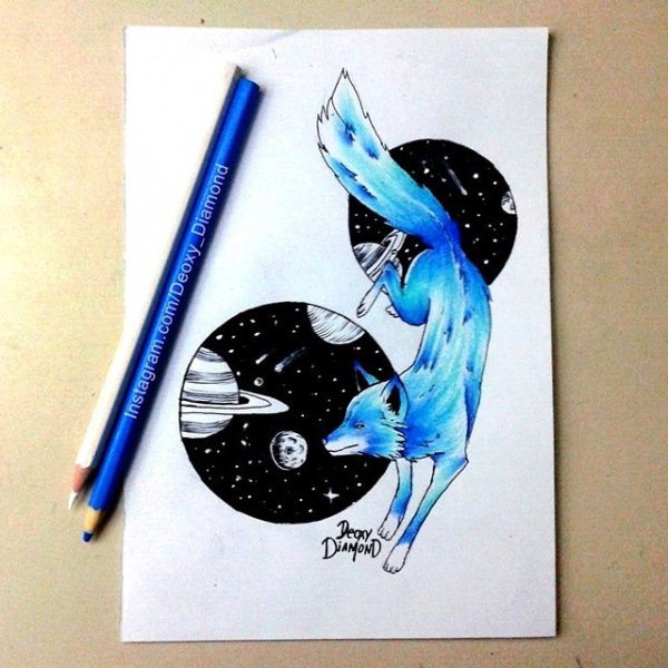 Скетч фломастерами космос