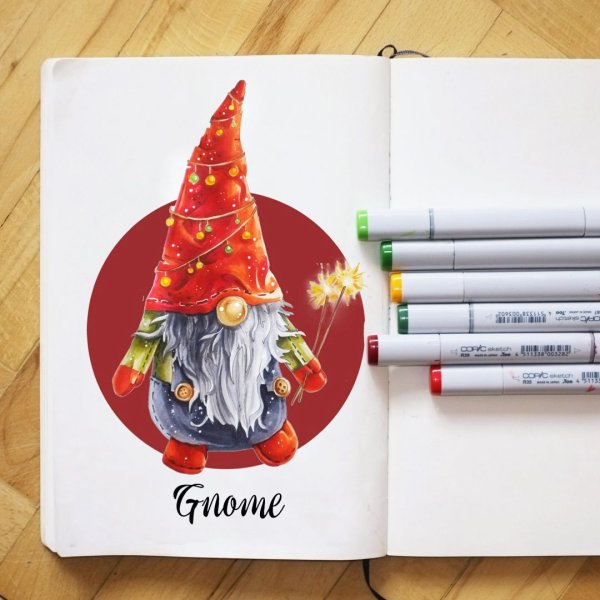 Новогодняя открытка маркерами для скетчинга