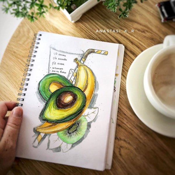 Авокадо маркерами для скетчинга