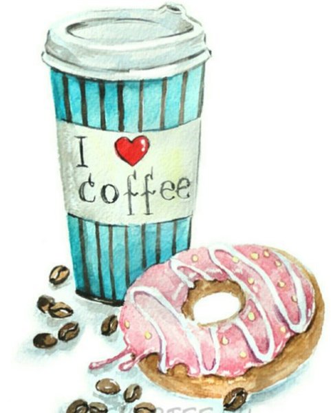 Скетчинг пончик и кофе