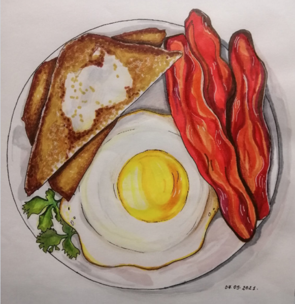 Нарисовать яичницу маркерами