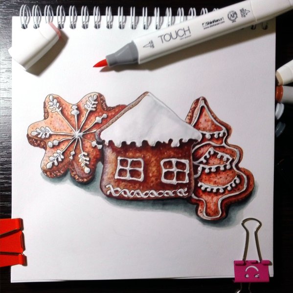 Новогодний имбирный пряник скетч