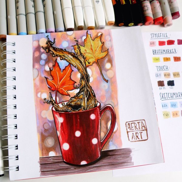 Осенний скетч маркерами