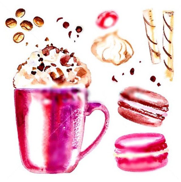 Кружка какао с маршмеллоу акварель