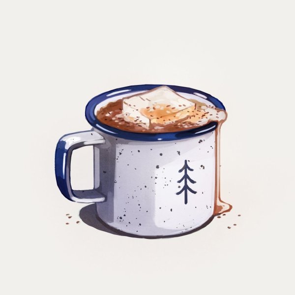 Какао с зефирками акварелью