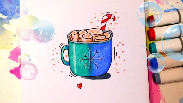 Кружка какао акварель