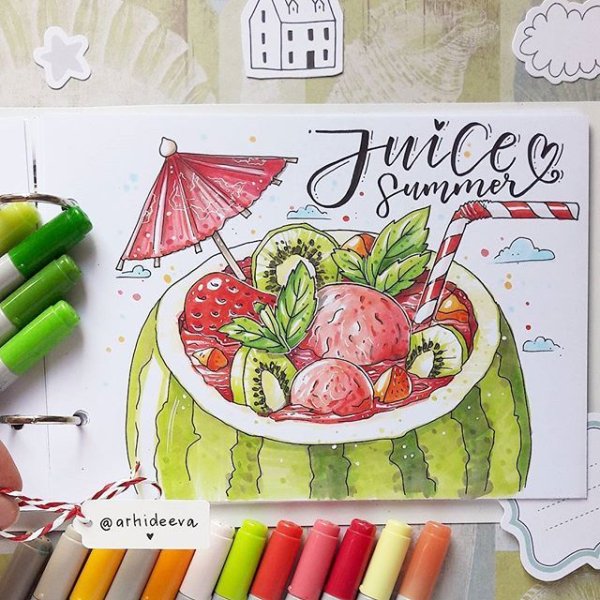 Рисование маркерами Арбуз